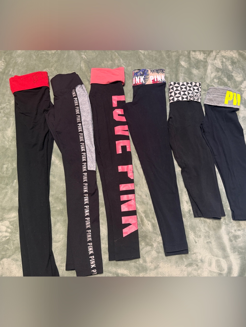 PINK Victoria's Secret Black Leggings Pack with Pink, Red and Yellow Accents